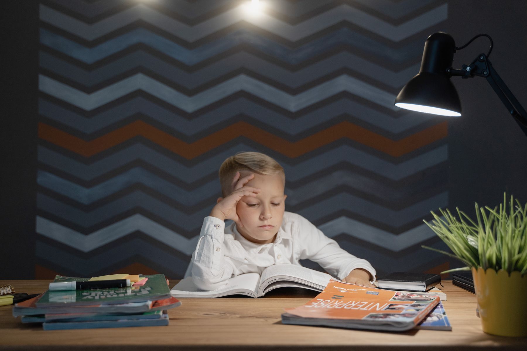 Representative image of a boy reading at a study desk